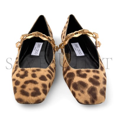 JIMMY CHOO DIAMOND TILDA FLAT NATURAL LEOPARD PRINT PONY FLATS DIAMONDTILDAFLATLOP